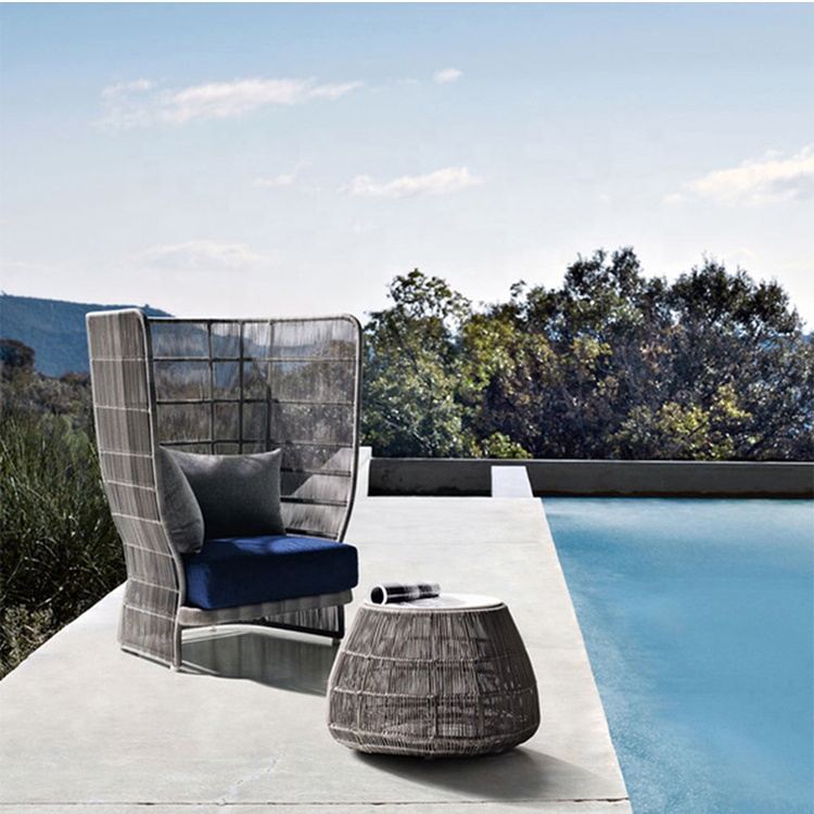 Simple design outdoor furniture soft rattan reclining chaise lounge sunbed