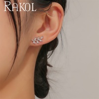 RAKOL EP2494 anting-anting kancing emas 18k hipoalergenik, Anting daun zirkonia kubik 3a modis perhiasan untuk wanita