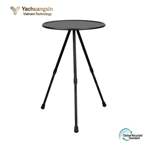 <b>Foldable</b> Metal Round Outdoor <b>Table</b> with Tripod Base Minimalist Design for Camping and Patio Use - Product Image 4