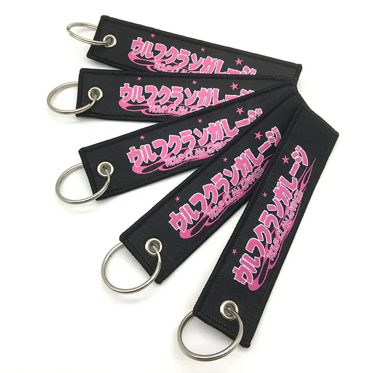 Custom woven embroidered keychain/key tag/jet tags. 