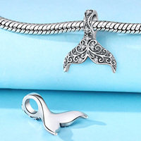 Perle breloque européenne classique antique en filigrane, motif queue de sirène, à grand trou, en cuivre plaqué argent, avec zircon cubique transparent océanique, espaceur DIY