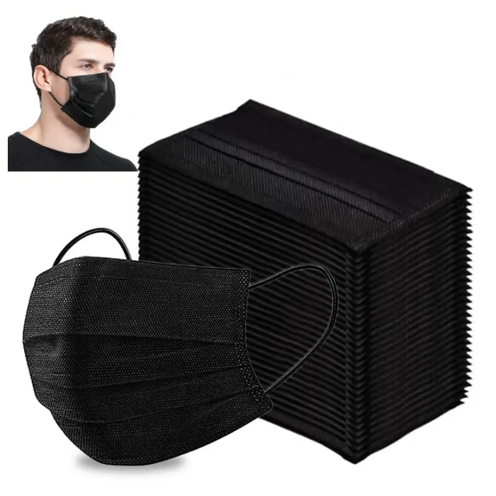 3 Layers 1Box 50Pcs Custom Earloop All Black Fashion Surgical Face Masks Of 50 Pack Disposable Mask-Black