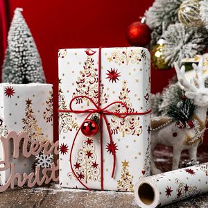 Christmas <b>Wrapping</b> <b>Paper</b> Roll 17in x 32.8ft Red Gold Foil Trees Stars Birds Gift Wrap for Holiday Celebration - Product Image 3