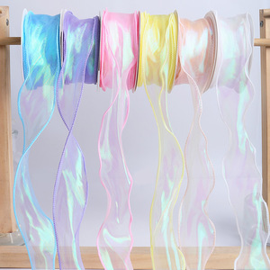 Ruban en organza holographique irisé à bord ondulé, ruban voile transparent en rouleau, vente en gros pour bouquet de mariage, emballage de boîte cadeau - Product Image 3
