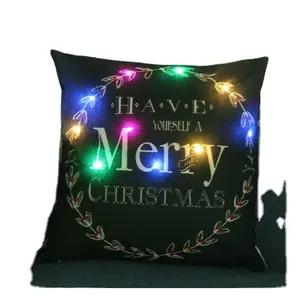 Fundas De Almohada brillantes con luces LED personalizadas 2024, cojín suave para fiesta de Navidad, fundas de almohada de algodón de lino decorativas brillantes