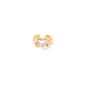 Fashion <b>Ring</b> 316L Stainless Steel PVD Gold Plating With Crystal And Pearl Inlay <b>Adjustable</b> For Women - Product Image 2