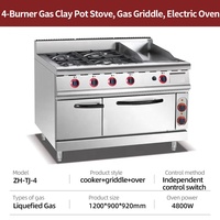 Fourneau combiné multifonctionnel personnalisable à quatre brûleurs, double combustible (gaz et électrique), en acier inoxydable, haute puissance 5000-10000W