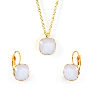 Ensemble de bijoux de mariage de haute qualité, collier et boucles d'oreilles en acier inoxydable et cristal, pour femmes et filles, prix de gros - Product Image 6