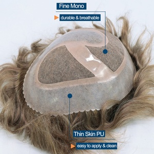 Usine directement frêne blond peau fine postiche pour hommes postiche mono dentelle hommes remplacement du système de cheveux - Product Image 2