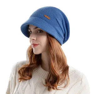 冬季女性户外保暖绒帽套头宽檐装饰护耳时尚羊毛衬里豆豆帽