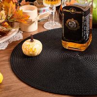 Set de table rond noir classique de 38 cm en PP tissé, écologique et durable, pour fêtes d'anniversaire, mariages, banquets, restaurants, intérieur