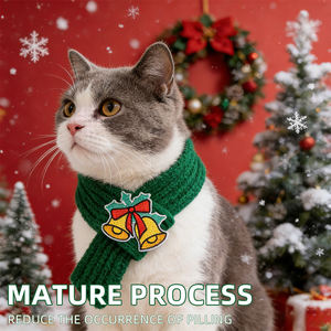 Écharpe de Noël tricotée unie pour animaux de compagnie, motif mignon maison de neige, sapin et Père Noël, en peluche chaude pour chat et <span class=keywords><strong>chien</strong></span> - Product Image 4