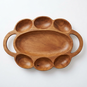 Plateau de service ovale en bois de qualité supérieure avec six compartiments, design minimaliste fait main, idéal pour les fêtes, élément d'ameublement élégant pour la table. - Product Image 4