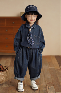 Nouvelle Collection Automne 2025 <span class=keywords><strong>YuYuan</strong></span> – Ensemble Chemise et Pantalon en Jean Rayé Tendance pour Garçons – Vêtements Décontractés en Polyester/Coton pour Enfants - Product Image 3