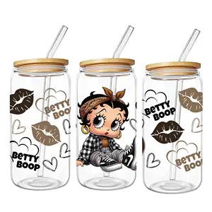 wholesale Custom 16 oz 20 oz betty boop UV dtf cup wrap transfer uvdtf cup stickers decals for Mug Coffee Cups