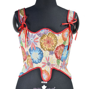 Corset Jacquard Rétro avec Rubans aux Épaules, <span class=keywords><strong>Bustier</strong></span> <span class=keywords><strong>Médiéval</strong></span> Victorien à Baleines, Top Push-Up pour Femme, Serre-Taille à Ourlet Ondulé - Product Image 1