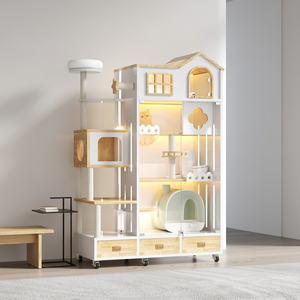 Vente Flash : Villa <span class=keywords><strong>Château</strong></span> pour Chat d'Intérieur en Bois Massif Multi-Niveaux de Luxe – Spacieuse, Économique et Fermée – Mobilier pour Animaux Domestiques - Product Image 1