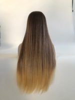 Peluca Judía Kosher SDD Super Double Drawn con Puntas Gruesas, Sin Cabello Corto, Ombre Marrón Rubio, Sin Enredos