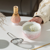 Ensemble de 5 bols à matcha en céramique haut de gamme, finition glaçure effet glace et glaçure à effet de four, bol à thé cristallin, pour cérémonie du thé et cadeau