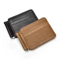 Dompet tempat kartu kulit asli pria, minimalis Vintage dengan klip uang untuk perjalanan & bisnis menggunakan kartu kredit