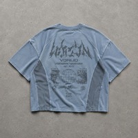 T-shirt Homme Rétro Personnalisé à Impression Numérique avec Logo sur la Poitrine, Coupe Boxy, Manches Courtes, Effet Délavé Vintage, Panneaux Color Block, pour Usage Quotidien