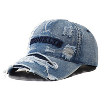 Topi Baseball Wanita 6 Panel Gaya Streetwear Amerika, Denim Distressed 100% Katun, Dapat Disesuaikan, Bordir Serbaguna, Model Terbaru 2026