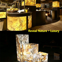 Dalle de pierre de marbre colorée polie à lumière naturelle Panneau mural de fond intérieur en pierre translucide onyx rétro-éclairé