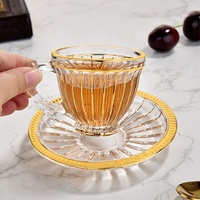 Ensemble de tasses à café et soucoupes en verre turc de luxe, thé glacé, or arabe, ensemble de tasses à café et thé en verre réutilisables avec plateau infuseur