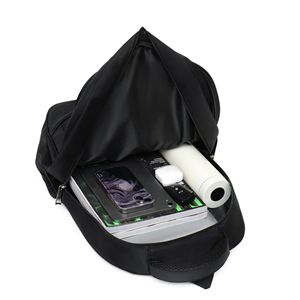 Laptop <b>Backpack</b> Large Capacity Men's Casual Travel Business Bag <b>With</b> Laptop <b>Compartment</b> Shoulder Straps Solid Color Black - Product Image 3