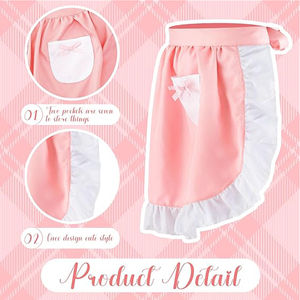 Moda Rosa encaje recortado señoras cintura delantal limpieza mucama cocina camarera restaurante antiincrustante <span class=keywords><strong>trabajo</strong></span> medio delantal - Product Image 2