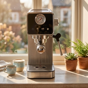 Cafetera Italiana Eléctrica Premium de Acero Inoxidable, Control Digital, 15 Bares de Presión, Estándar Europeo, Duradera <span class=keywords><strong>para</strong></span> Hotel y Hogar - Product Image 1