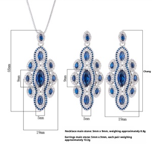 Refined Eco-friendly Copper 5*9MM Blue Zircon Handmade <b>Earings</b> and NecklacesSet Vintage Wedding Jewelry <b>Sets</b> - Product Image 2