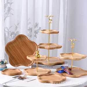 Decoración de Mesa de Postres Estilo Bosque, Bandeja en Forma de Ciruela, Diseño de Doble Capa y Tres Niveles para Frutos Secos y Pasteles; Compartimentada - Product Image 1