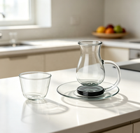 Tasses à thé/café en verre borosilicate transparent résistant à la chaleur avec poignées, design en forme de poire, petite taille, avec soucoupes, pour la maison, le café, la vaisselle de table