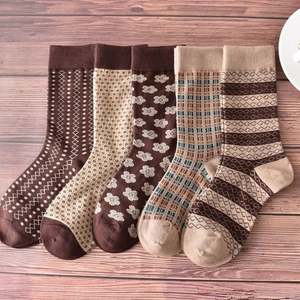 Women's Vintage High Tube Pile Long <b>Socks</b> Autumn Winter Coffee Color Knitted 5 Toe Style Breathable - Product Image 2