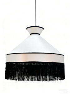 <span class=keywords><strong>Paralume</strong></span> pendente in tessuto argento con frangia nera stile retrò per sala da pranzo e soggiorno arredamento <span class=keywords><strong>elegante</strong></span> apparecchio di illuminazione - Product Image 3