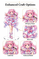 Standee Akrilik Anime Custom UV Printing dengan Epoxy Dome Relief, Slot Tunggal, Figur Akrilik, Hadiah untuk Penggemar Karakter Anime