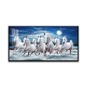 Gran oferta arte de la pared decoración del hogar 7 caballos pintura con marco corriendo 8 caballos arte de la pared pintura lienzo impresión personalizada