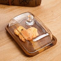 Cloche en verre sur base en bois, couvercle alimentaire hermétique, plateau de service multifonctionnel pour la cuisine, pour le fromage/le gâteau