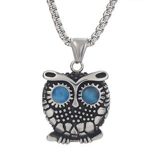 Owl Animal Pendant 32MM Sapphire Inlay <b>Titanium</b> Steel Necklace For Women Everyday Wear - Product Image 5