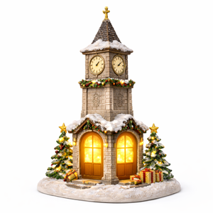 WeiVista Professional Resin <strong>Christmas</strong> Clock Tower Hand Painted Village Sculpture <strong>Supplier</strong> Custom Table Decor - Product Image 2