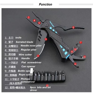 OEM Customizable 10-in-1 <strong>Black</strong> Stainless Steel Pocket <strong>Multitool</strong> with Industrial Grade Saw Blade and Ruler Includes Pliers - Product Image 6