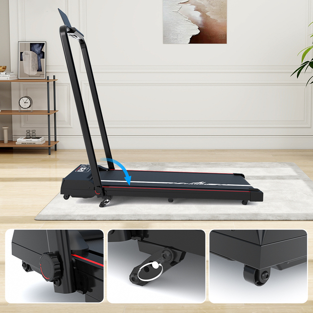 Small Electric Smart Folding Treadmill Storage LCD Screen LED Display Walking Pad 0.75HP Motor 1-10km/h Speed Manual Incline