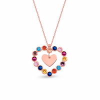 Collier pendentif cœur dans cœur Gemnel multicolore en zircon cubique, chaîne en câble zircon arc-en-ciel, bijoux fins pour femme, cadeau