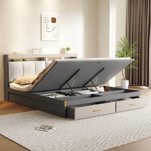 Meubles de chambre à coucher <span class=keywords><strong>Lit</strong></span> de rangement au design simple avec dossier souple <span class=keywords><strong>Lit</strong></span> Queen Size en cuir personnalisé avec tiroirs pour garçons et filles - Product Image 4