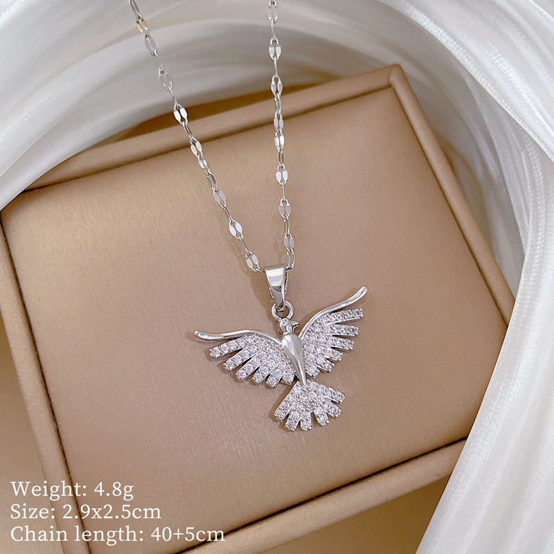 E308 silver titanium steel chain copper inlaid pendant