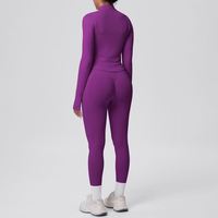 Setelan Jaket dan Legging Yoga Wanita Berkualitas Tinggi, Lembut Seperti Mentega, Populer, Lengan Panjang, untuk Olahraga dan Fitness