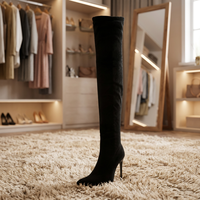 Bottes en daim pour femmes, style décontracté et tendance, à bout pointu, talon aiguille, au-dessus du genou, extensibles, pour soirée