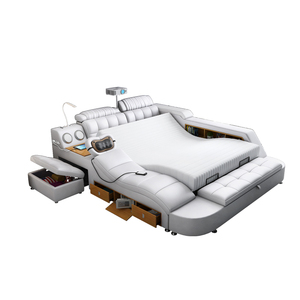 Cama Inteligente de Lujo Tapizada en Cuero, Multifuncional, Tamaño King, Plataforma de Tela Suave, con Almacenamiento y Altavoz de Música IC10488 - Product Image 1