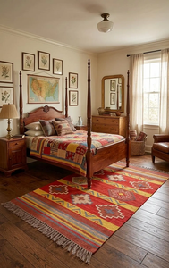 Tapis en laine tissé à la main du sud-ouest |   Tapis géométrique tribal bohème pour salon, chambre à coucher, décoration de sol rustique pour maison de style farmhouse - Product Image 4
